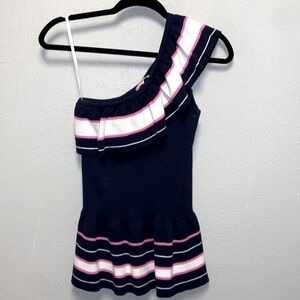 Lilly Pulitzer Mandarina Blue One Shoulder Knit Peplum Top 3362